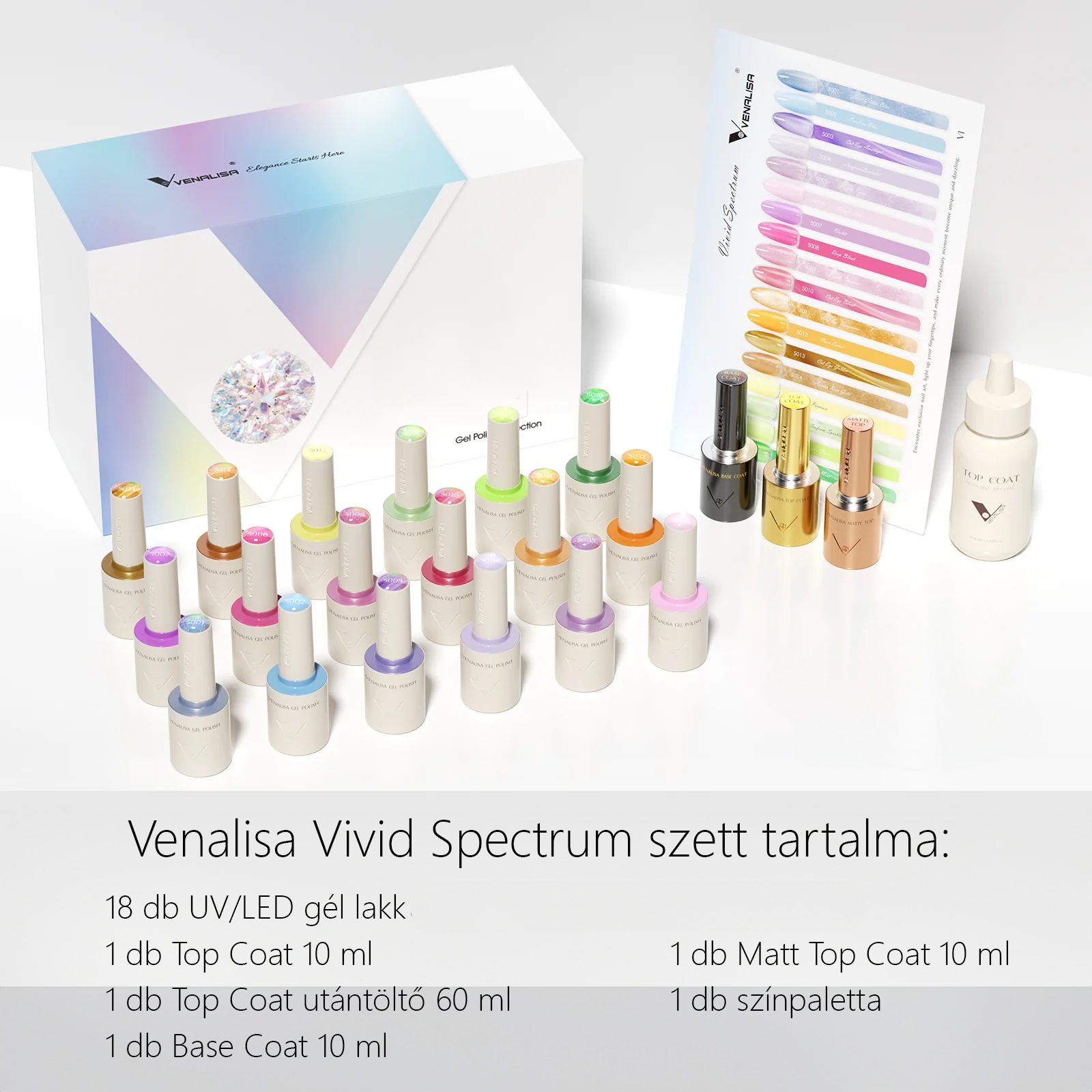 Venalisa UV/LED Gél Lakk szett - V1 - Vivid Spectrum - 18 db szín