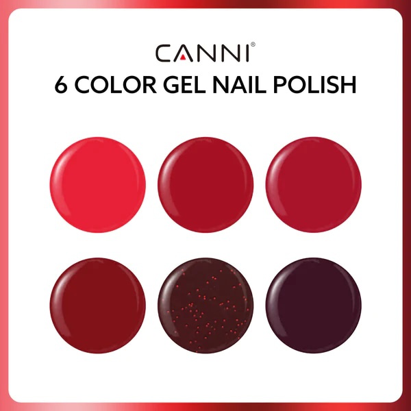 CANNI HEMA FREE UV/LED gél lakk szett 6x9ml - 2309 - Red Velvet Reverie 2