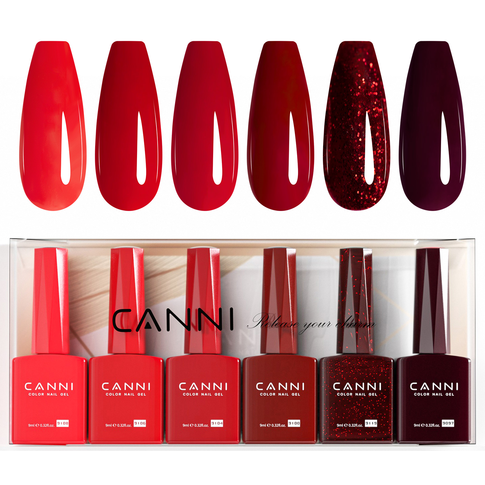 CANNI HEMA FREE UV/LED gél lakk szett 6x9ml - 2309 - Red Velvet Reverie 5
