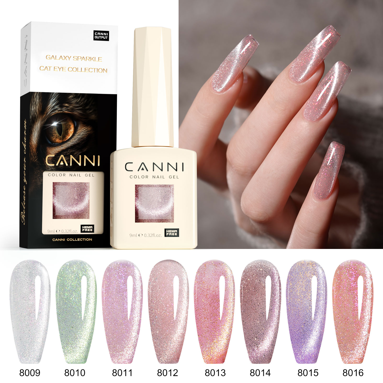 CANNI HEMA FREE  szett 8x9ml - No.02 - Pink Planet Cat Eye Collection 3