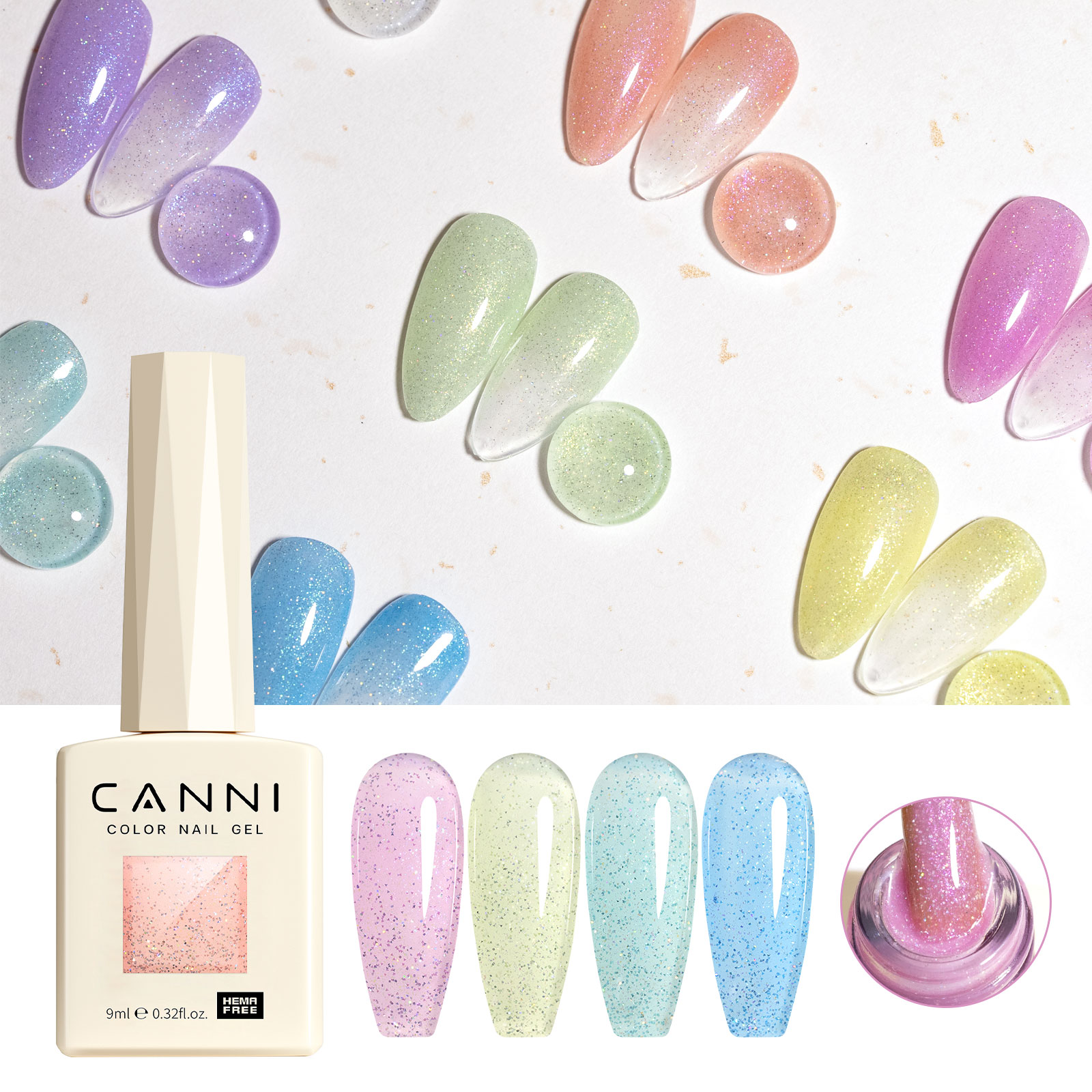 CANNI HEMA FREE  szett 8x9ml - No.07 - Fairy Glitter Collection 6