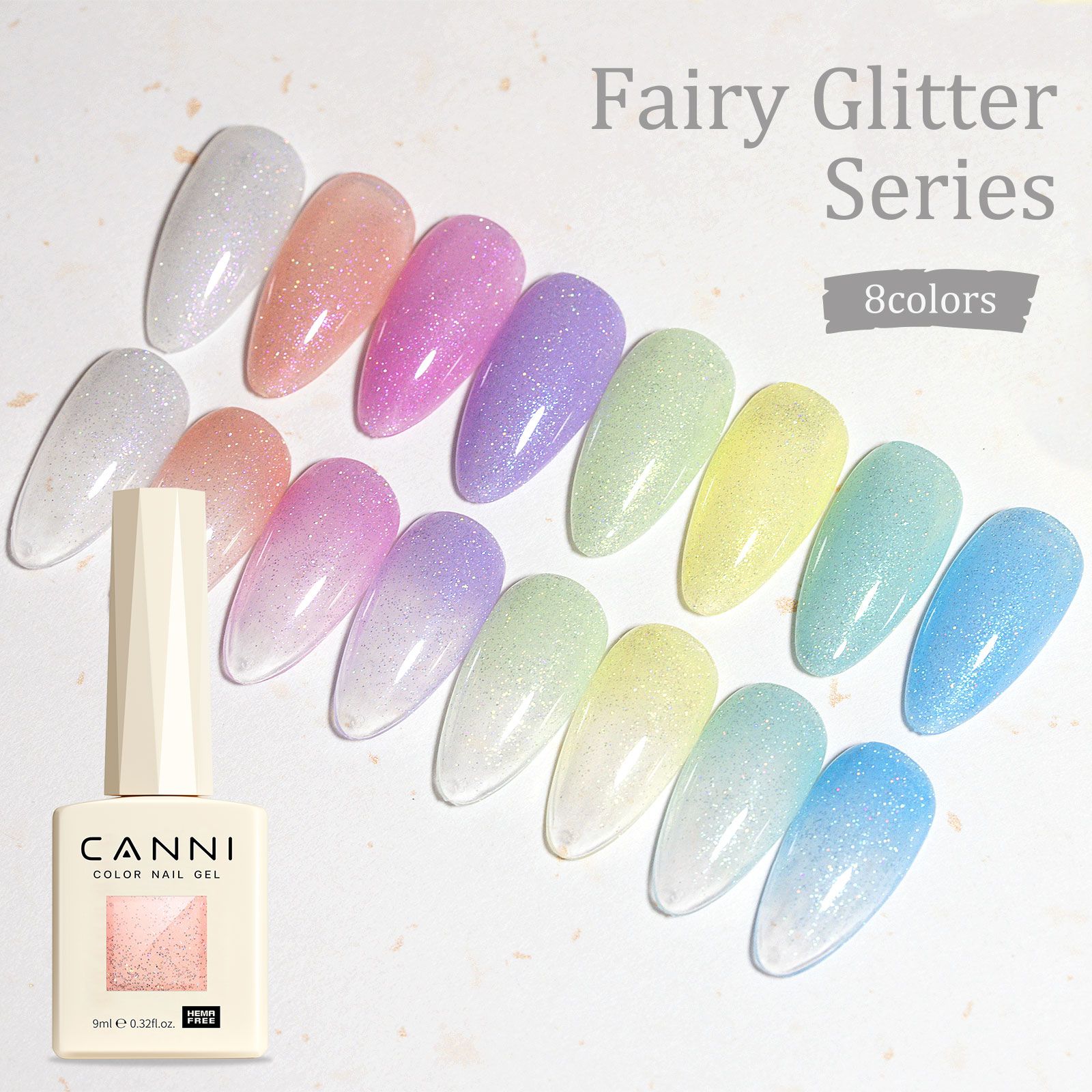 CANNI HEMA FREE  szett 8x9ml - No.07 - Fairy Glitter Collection 8