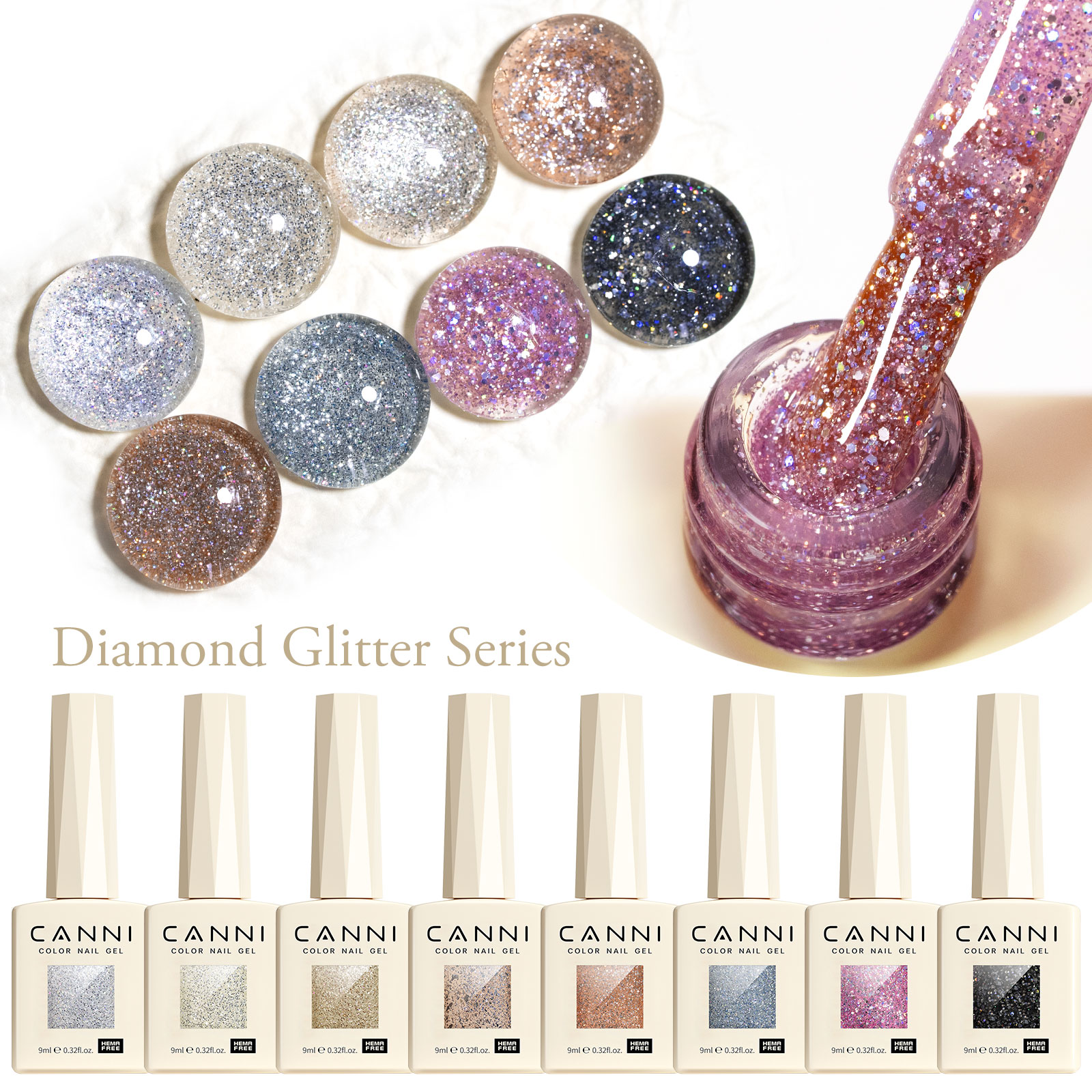 CANNI HEMA FREE  szett 8x9ml - No.08 - Diamond Glitter Collection 4