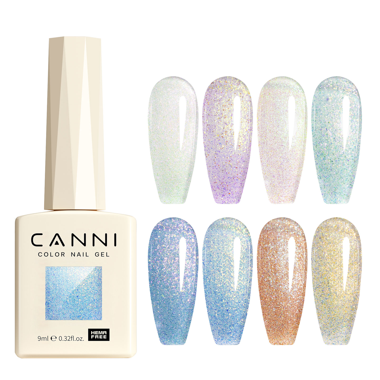 CANNI HEMA FREE  szett 8x9ml - No.09 - Aurora Glitter Collection 4
