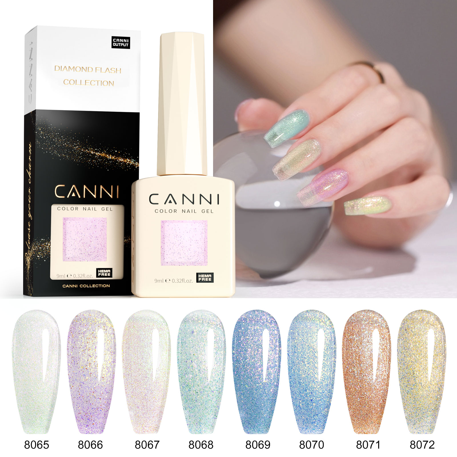 CANNI HEMA FREE  szett 8x9ml - No.09 - Aurora Glitter Collection 5