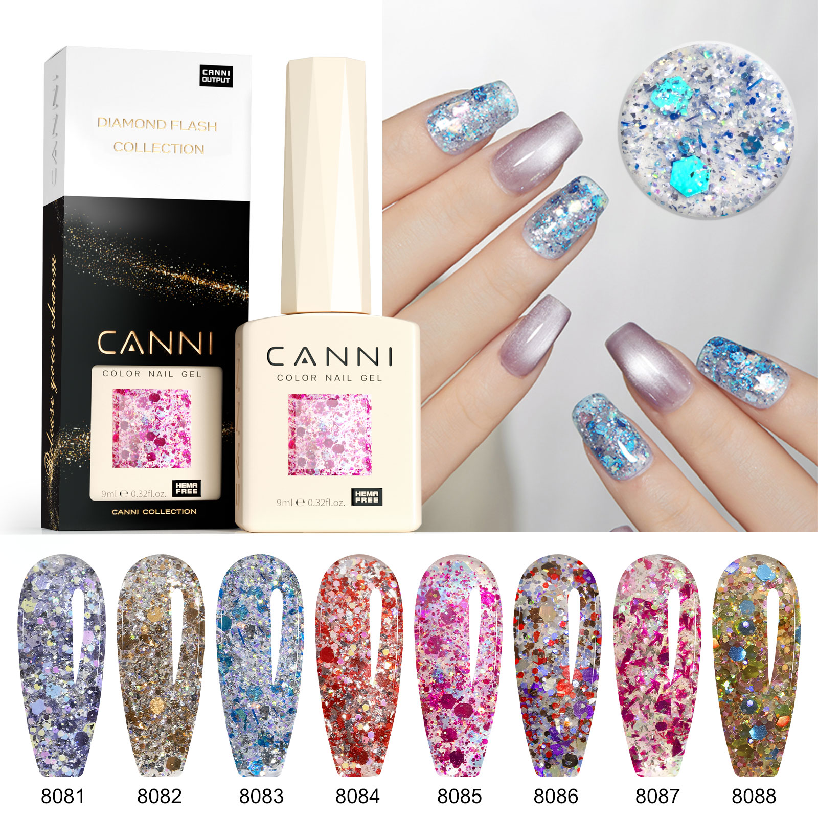 CANNI HEMA FREE  szett 8x9ml - No.11 - Glitz Flash Collection 10