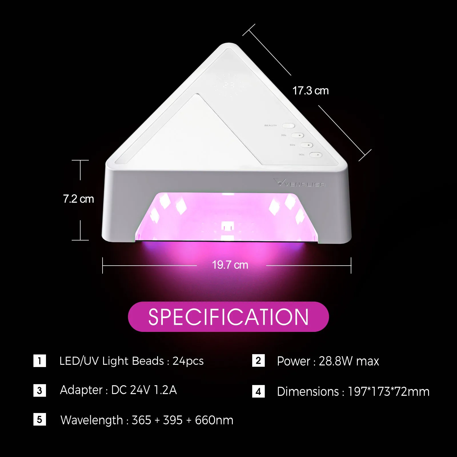 VENALISA Mini vörösfényes UV/LED műkörmös lámpa 28,8W - 24 LED 2
